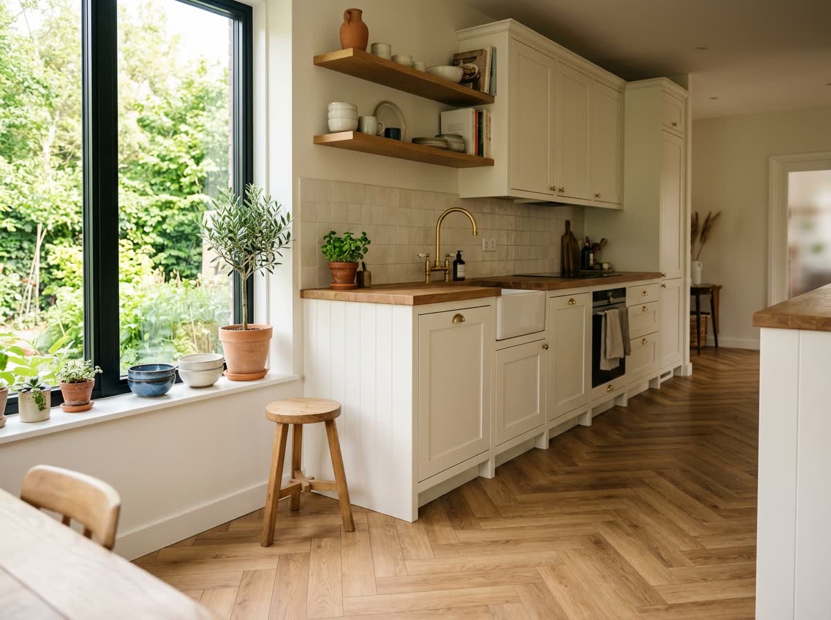 Visgraat PVC vloer in een interieur