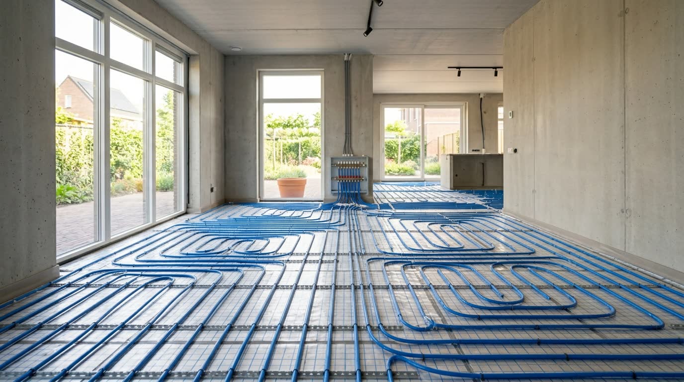 Aanleg van vloerverwarming onder een nieuwe vloer