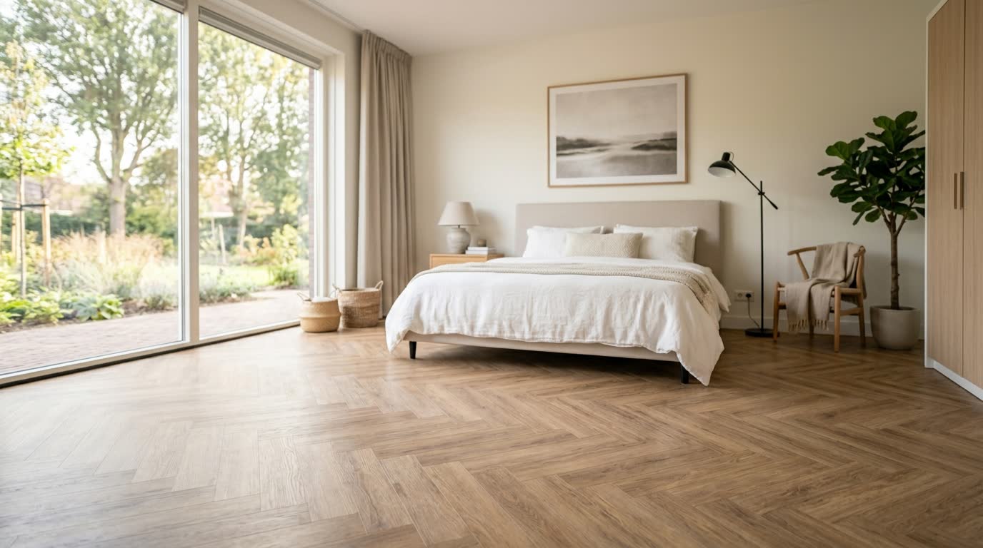 Slaapkamer met een warme PVC vloer